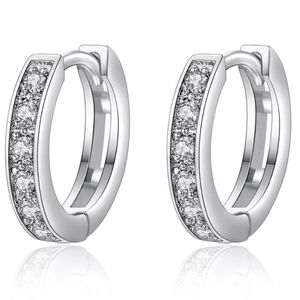 New Dainty CZ Diamond Silver Hoop Pierced Earrings